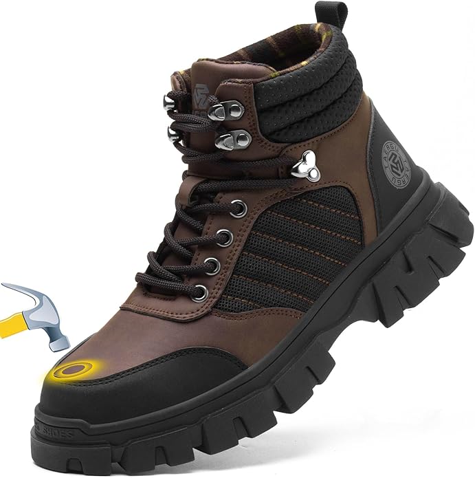 KELODON Waterproof Steel Toe Boots For Men-6 Inch Comfortable Mens Safety Work Boots Indestructible Steel Toe Shoes Lightweight Non Slip Puncture Resistant Industrial Construction Boot
