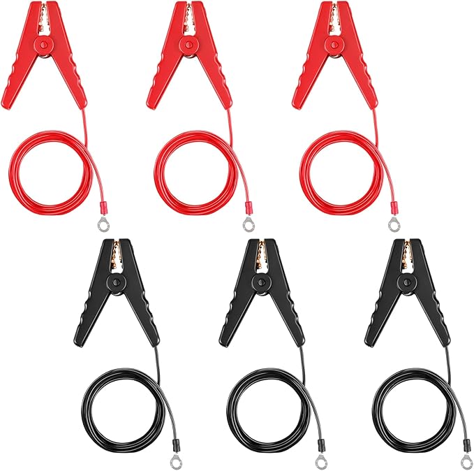 Kanayu 6 Pcs 3 ft Solar Electric Fence Wire Connectors Solar Fence Charger Connectors Electric Connect Clips Lead Copper Wire with Alligator Clip