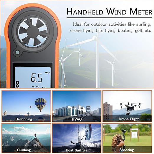 Digital Wind Speed Meter Anemometer,Handheld Air Flow Velocity Meter for Measuring Wind Speed/Temperature with Backlight LCD,for Shooting, HVAC, Drone Flying,Windsurfing, Sailing, Surfing, Fishing