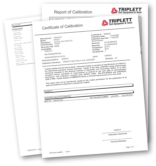 Triplett MM200 Compact 4000 Count Multimeter with Certificate of Calibration to NIST - AC/DC Voltage, Resistance, Temperature, Continuity
