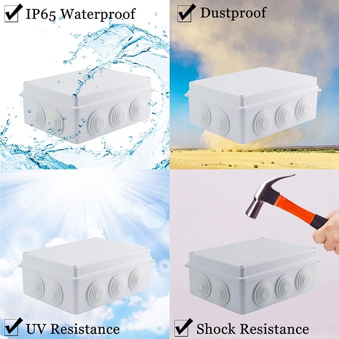 Sunnyglade IP65 ABS Plastic Waterproof Dustproof Junction Box Universal Durable Electrical Project Enclosure (7.9"x6.1"x3.1")