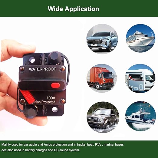 250Amp Circuit Breaker with Manual Reset, Waterproof Inline Fuse for Boat Trolling Motor Marine ATV Trailer Vehicles Stereo Audio Electronic Battery Solar System, Suitable for 12V-48V DC