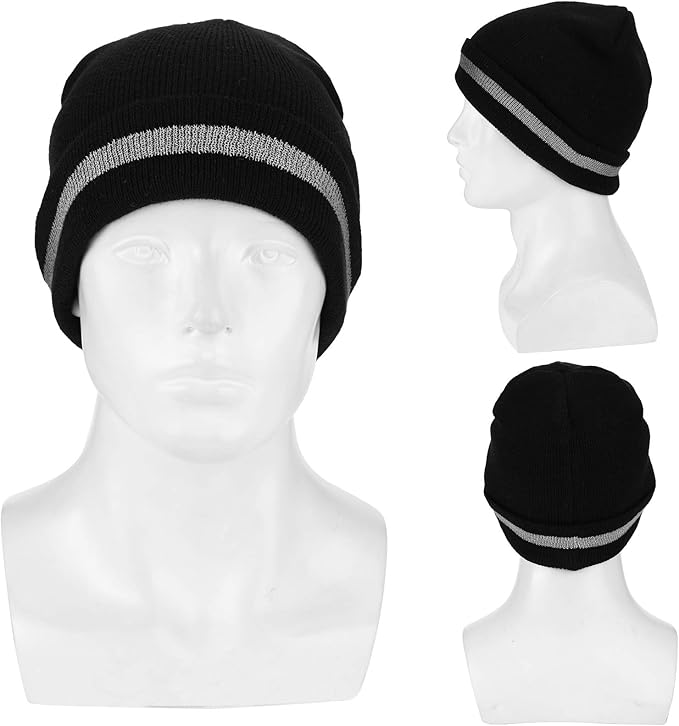 Geyoga 2 Pack Reflective Beanie Hat, High Visibility Knit Beanie with Reflective Strip, Night Running & Outdoor Work Safety