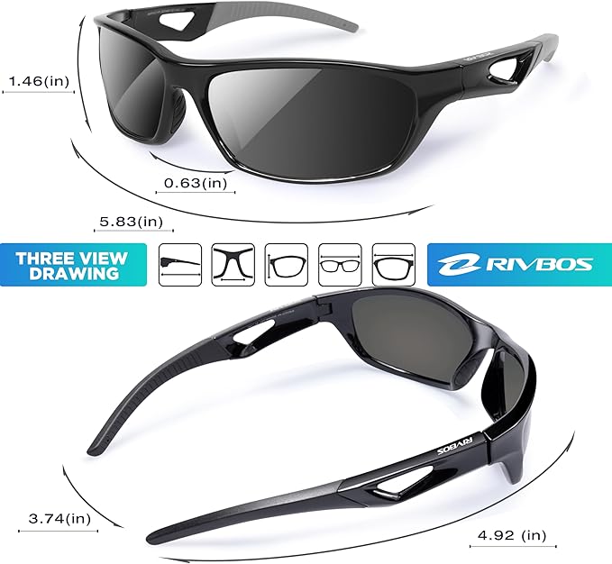 RIVBOS Polarized Sports Sunglasses Driving Sun Glasses Shades for Men Women Tr90 Frame for Cycling Fishing Running RB831