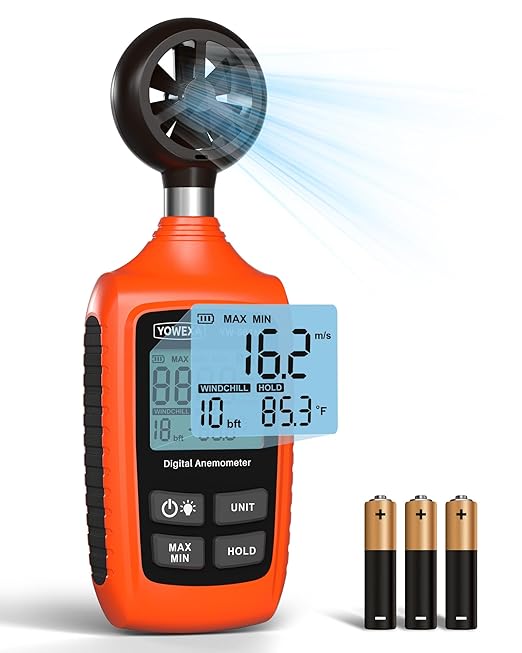 Digital Anemometer, YOWEXA Portable Wind Speed Meter with Backlight Screen, Air Flow Tester Supports Wind Chill Alert, Wind Checkers for Hunting HVAC Drone Sailing Golf Shooting