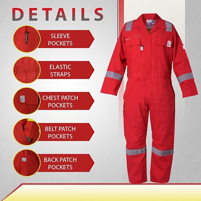 Flame Resistant FR Hi Vis Coveralls for Men NFPA 2112 Complied 7oz Overall for Men Reflective Tape 6 Pockets Coverall