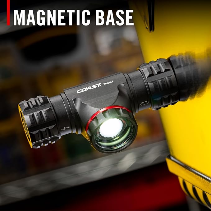 Coast® XPH34R 2700 Lumen USB-C Rechargeable-Dual Power LED Headlamp withPURE Beam® Twist Focus™ and Magnetic Base