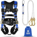 Sorano Safety Harness Fall Protection, Full Body Roofing harnesses with Shock Absorbing Lanyard for Men & Women OSHA/ANSI Compliant, Upgrade 4 Quick Buckles