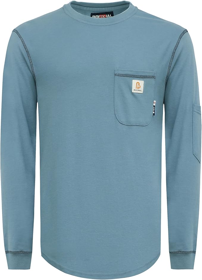 BOCOMAL FR Shirts for Men Lightweight Crew Long Sleeve Flame Resistant/Fire Retardant Shirt…