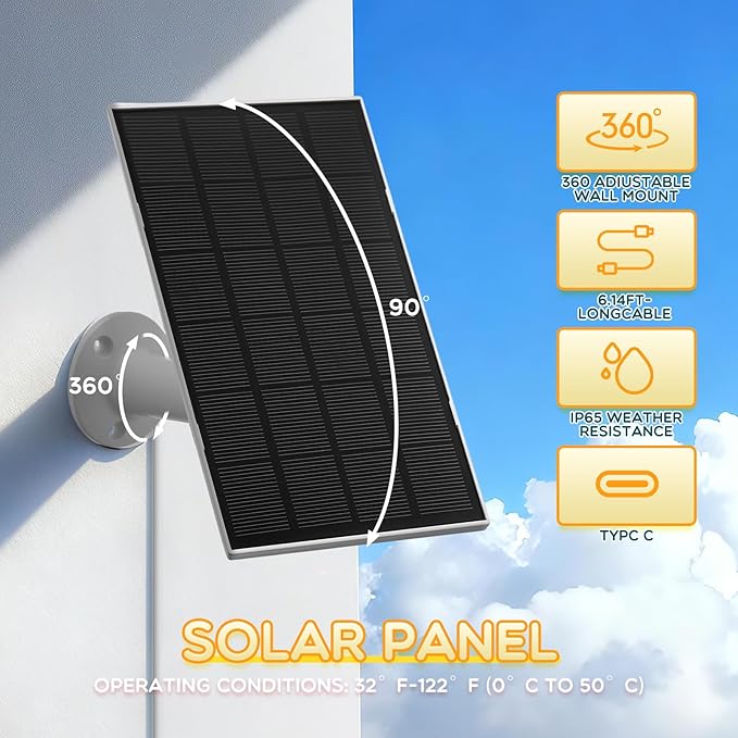 4 Pack 3w Solar Panel for Bird Feeder Camera Type-c Charger for Bird Feeder Outdoor Waterproof Solar Panel for Security Camera 360° Adjustable Safety Bracket Panels Charge Micro for Cameras