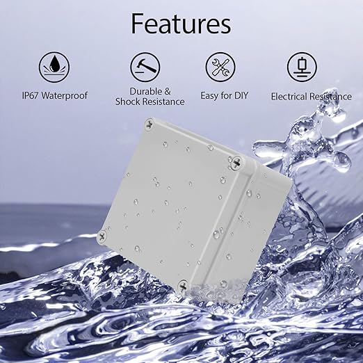 Junction Box，4.9"x 4.9"x 3" Outdoor Electrical Box with Mounting Plate, IP67 Dustproof Waterproof ABS Plastic Project Box, DIY Electrical Enclosure Gray (125x 125x 75 mm)