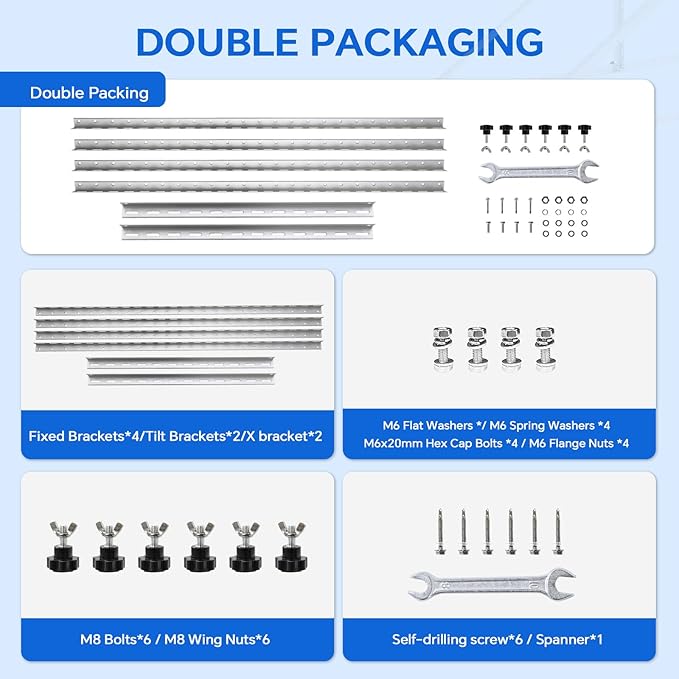 45 Inch 2 Sets Solar Panel Mounting Brackets Kit 0-90 Adjustable Solar Panel Tilt Mount Brackets for 100-400W Panels Windproof for Roof,RV,Ground,Boat and Off-Grid. (2Sets)