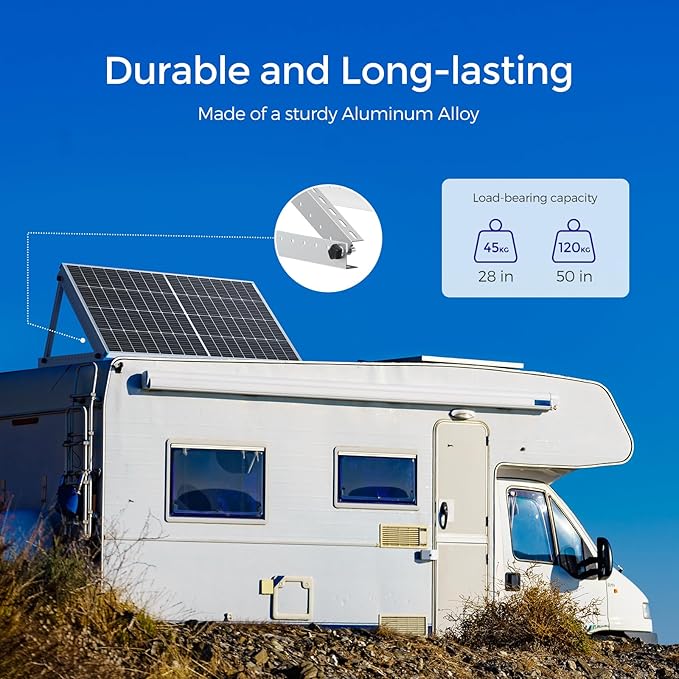 Renogy 50in Adjustable Solar Panel Mount Brackets with Foldable Tilt Legs on Any Flat Surface for RV, Roof, Boat, Supports Up to 320W, Over 160W Renogy N-Type Panels or 2 x 100W Panels