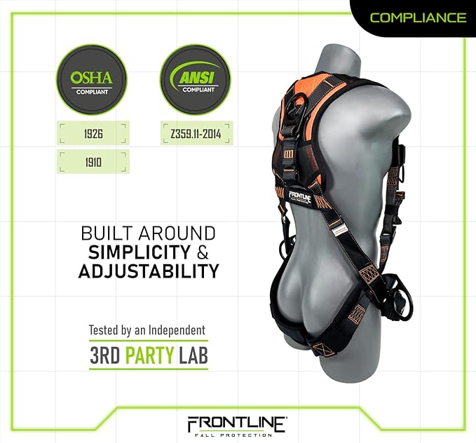 FRONTLINE FALL PROTECTION 105CFTB Combat™ Vest Style Harness with Front Side D-Rings and Suspension Trauma Straps (Universal)