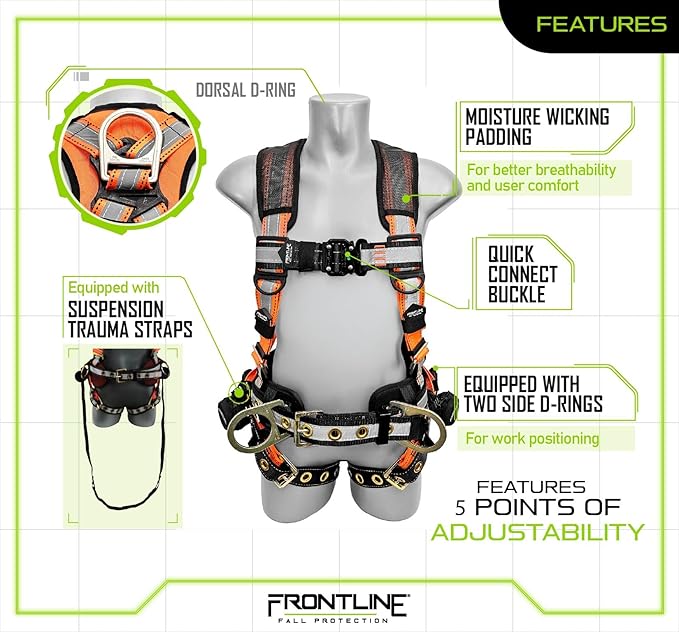 FRONTLINE FALL PROTECTION Harnesses + D-Ring+ Multiple Styles + OSHA and ANSI compliant