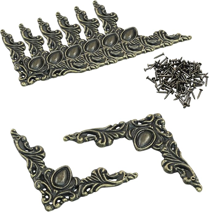 32Pcs Vintage Metal Corner Protector, Antique Edge Decorative Protectors Scrapbooking Albums, Decorative Corner for Photo Frame/Jewelry Box (Antique Bronze)