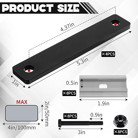 Zonon 28 Pcs Rooftop Tent Mounting Hardware Set Including 4 5.3" x 1" Flat Mending Plates 8 Screws 8 Nuts and 8 Aluminum Blocks