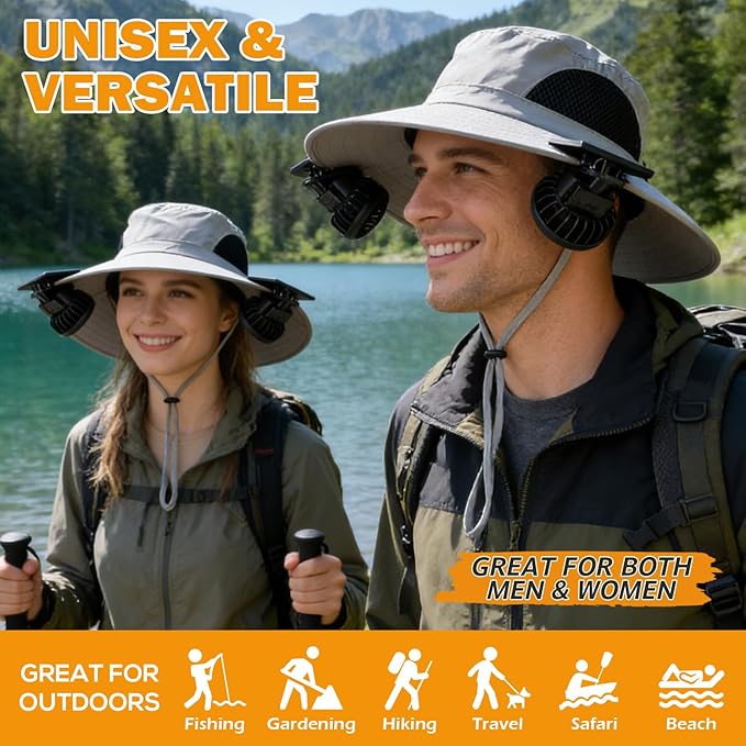 EINSKEY Solar Powered Fan Hat, UPF50+ Wide Brim Bucket Hat with Ultralight Clip-On Fans for Outdoor Hiking Fishing Gardening