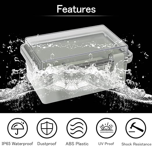 Junction Box IP65 Waterproof ABS Plastic Enclosure Hinged PC Clear Cover Electrical Project Box with Mounting Plate, Wall Brackets, Cable Glands 5.9" x 3.9" x 2.8"(150 * 100 * 70)