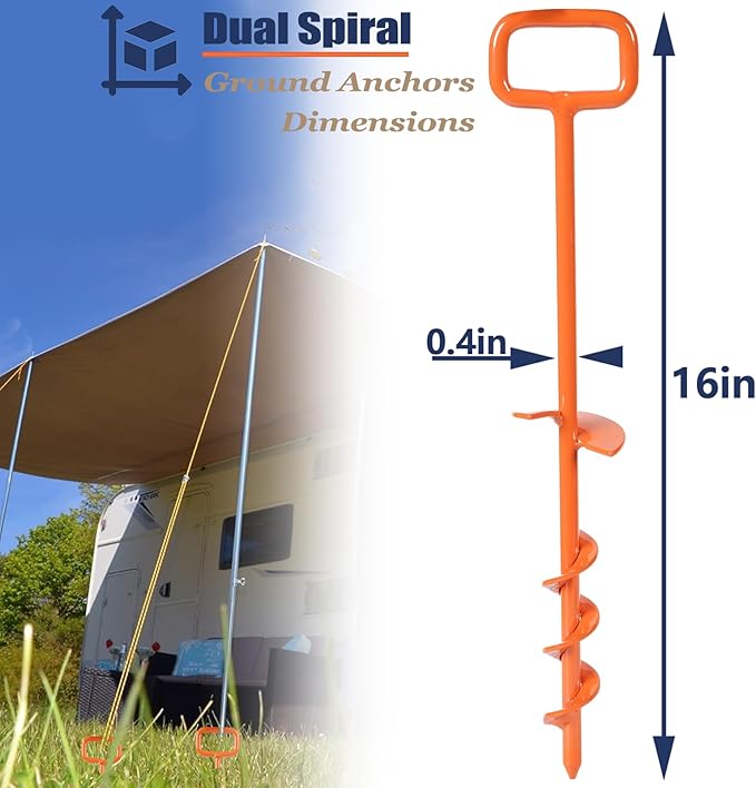 16In Tent Stakes, Ground Anchors Screw in, with 1PCS Tent Stakes Heavy Duty Adapter, for Screw Ground Anchors, Tree Straightening Kit, Anchors Tent, Mobile Home Anchors (Color : Orange, Size : 6PCS