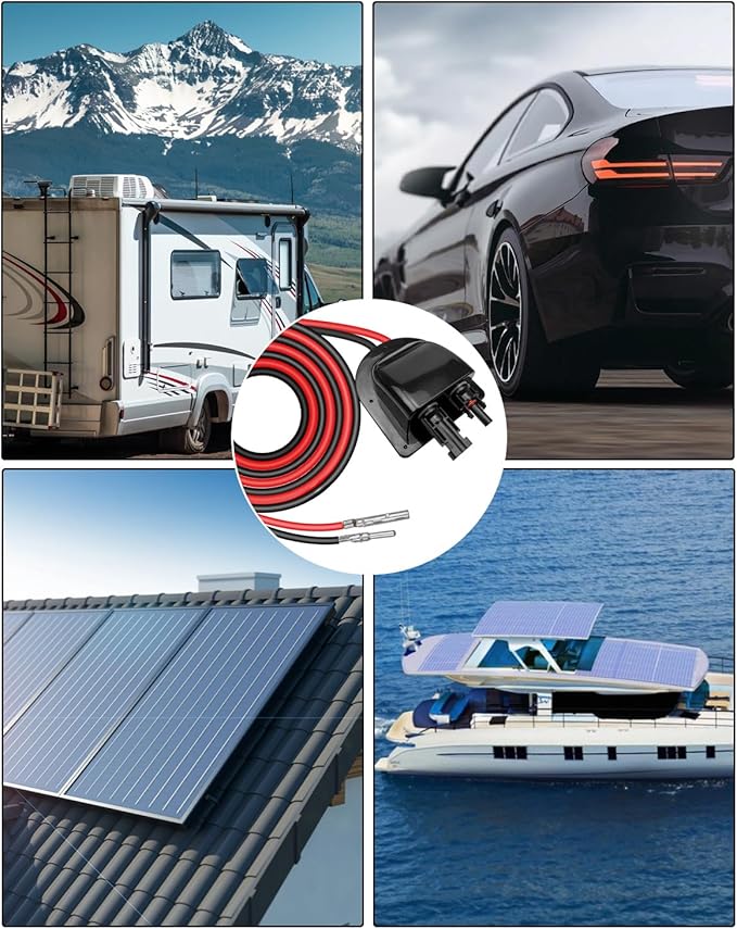 Waterproof Solar Connector Entry Gland Cable Junction Box Through RV Roof Solar Entry Housing with 10Ft 10AWG Extension Cable, Connector on RV Boat Van Camper, Black