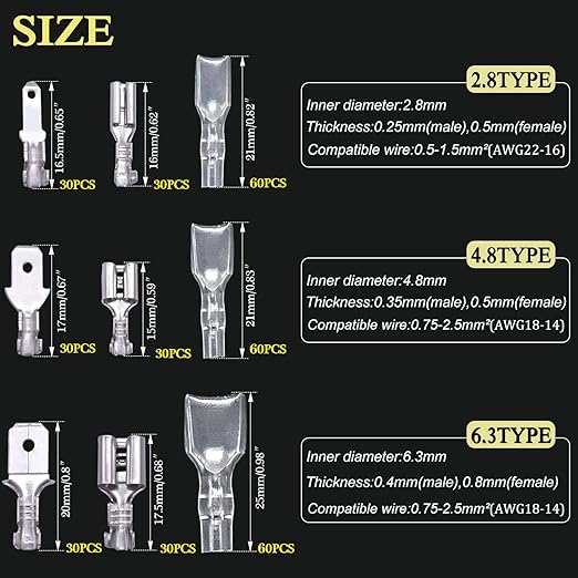 Twidec/360Pcs 2.8/4.8/6.3mm Quick Splice Male and Female Wire Spade Connector Crimp Terminal Block Assortment Kit with Insulating Sleeve for Electrical Wiring Car Audio Speaker with Crimping Pliers