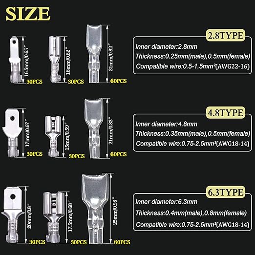 Twidec/360Pcs 2.8/4.8/6.3mm Quick Splice Male and Female Wire Spade Connector Crimp Terminal Block Assortment Kit with Insulating Sleeve for Electrical Wiring Car with Wire Crimper Tool