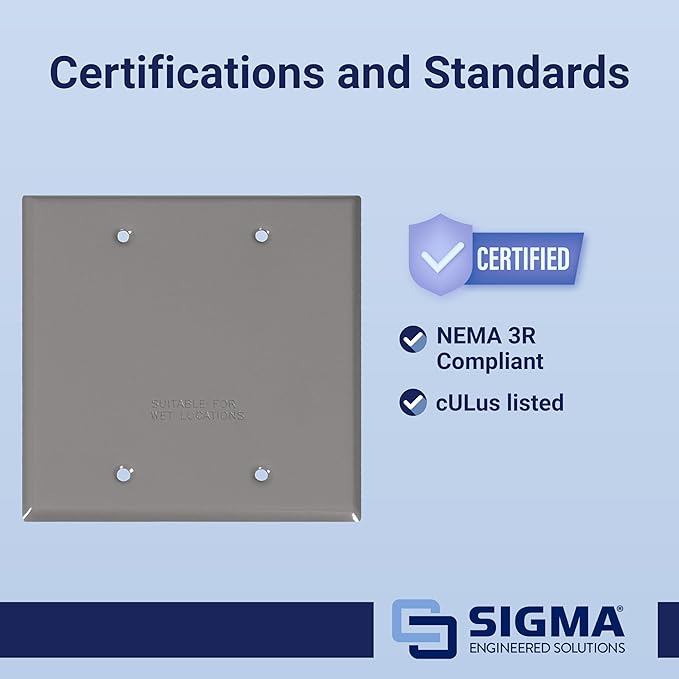 Sigma Electric, Gray, 1 Count (Pack of 1) Sigma Engineered Solutions, 14340 2-Gang Rectangular Stamped Weatherproof Cover