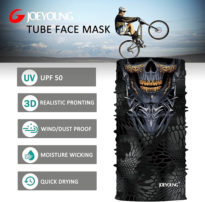 JOEYOUNG Skull Face Mask UV Sun Dust Neck Gaiter Bandana Headwear Motorcycle