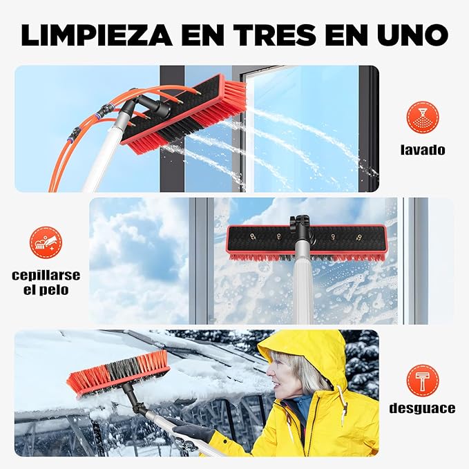 Window Cleaning Tool, Extendable Window Glass Cleaning Tool, Telescopic Roof Cleaning Long Handle Pole Cleaner Brush for Solar Panel, House Siding, Pool, RV,26.25Ft