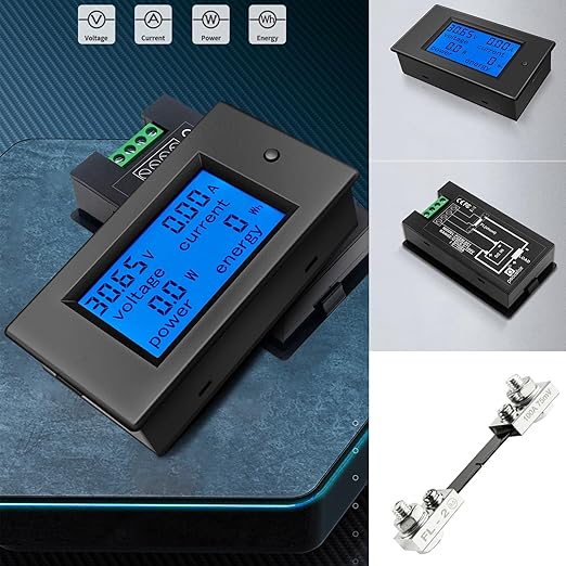 DC Battery Monitor Meter,0-100V,0-100A, Widely Applied to 12V/24V/48V RV/Car Battery, LCD Display, Digital Current Voltage Solar Power Meter (Meter+100A Shunt)
