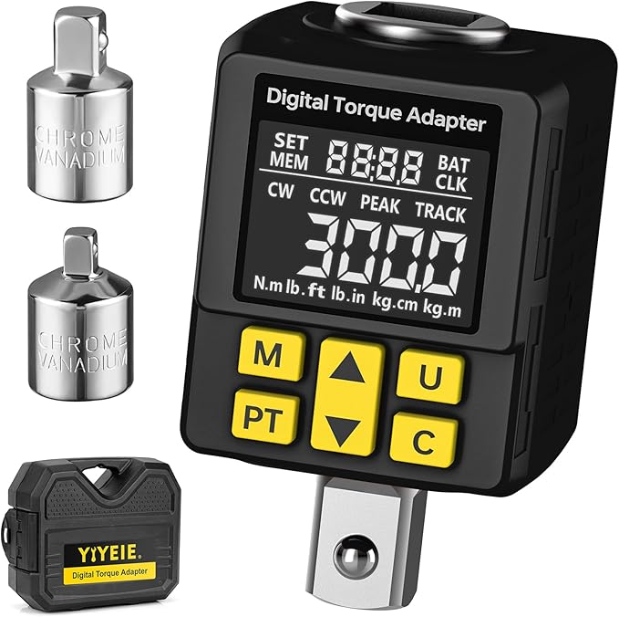 Heavy-duty Digital Torque Adapter, (±1% Accuracy, 40-300Ft-lb), 1/2" Digital Torque Wrench Adapter for Auto, Versatile Meter - Alert | Peak/Track | Preset | Store/Delete, for Machinery Repairs(406N.m)