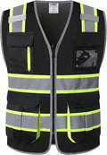 JKSafety 9 Pockets Hi-Vis Mesh Safety Vest for men and women | Chaleco reflectante de seguridad | Zipper Front | Multiple Pockets | Class 1 (140-Black XXL)