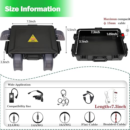 Small Outdoor Electrical Box (Inner 7.3 * 5.1 * 1.6) with Clear Waterproof Shield,Waterproof Extension Cord Cover,Weatherproof Connection Box with 4 Cable Entry for Plug,Connector(2PCS,Black)