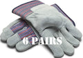 Greendale (3, 6 or 12 Pack - Leather & Cotton Work Gloves: Garage, Yard, Garden, Industrial, Commercial - One Size Fits Most