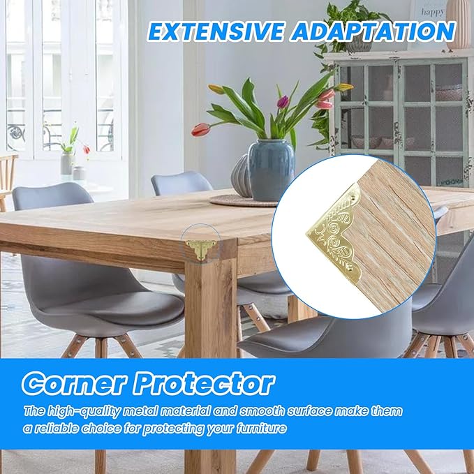 SDTC Tech 12 Pack Furniture Corner Protector 1" x 1" Antique Gold Triangle Edge Decorative Metal Corner Guard for Storage Box Jewelry Case Cabinet Coffee Table Wooden Chest etc.