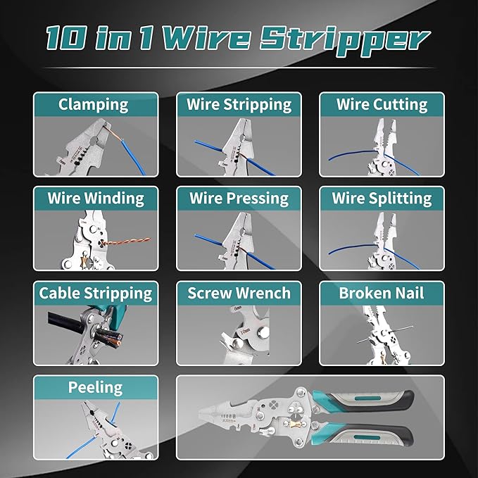 18 In 1 Foldable Ｗire Strippers Crimper, Multifunctional Folding Wire Stripping Tool, Wire Stripper Electrical，Electric Cable Stripper, Cable Cutters with Plier, Crimper, Twister, Splitting, 2pcs