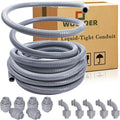 Liquid-Tight Conduit - 1/2inch 75 Foot Flexible Non Metallic Liquid Tight Electrical Conduit Kit, With 6 Straight and 5 90-Degree Conduit Connector Fittings.1/2" Dia