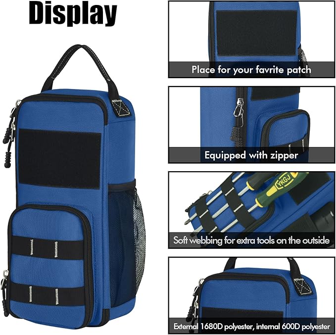 LAKE OF FIRE 12.6" Small Tool Bag Pouch for Men with Multiple Pockets, Waterproof Heavy Duty Tool Bag Organizer with Zipper and Portable Handle (Blue)
