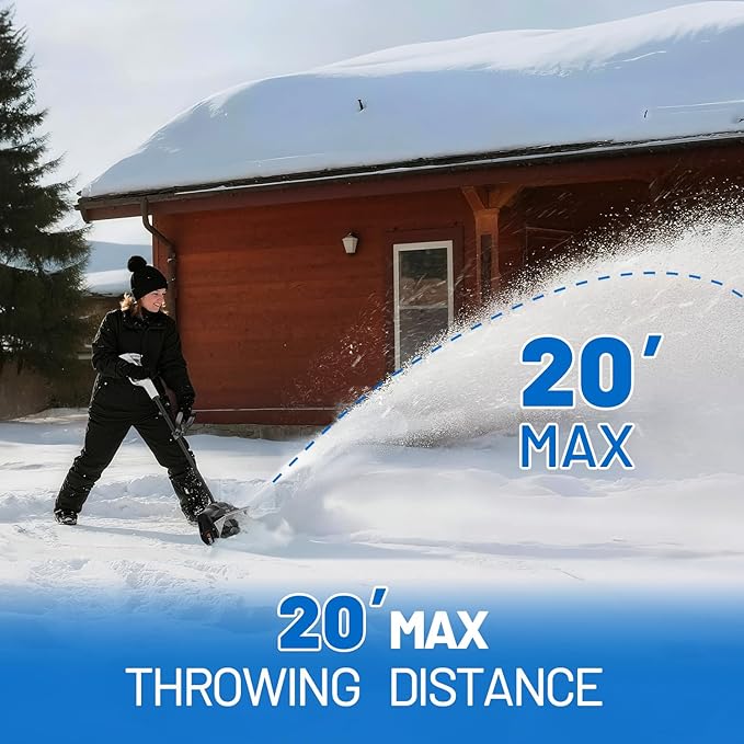 Litheli Cordless Snow Shovel 20V, Brushless Lightweight Electric Power Shovel for Snow Removal, Includes 4.0 Ah Battery, Easy to Use Snow Blower for Driveways, Sidewalks, Decks & Patios