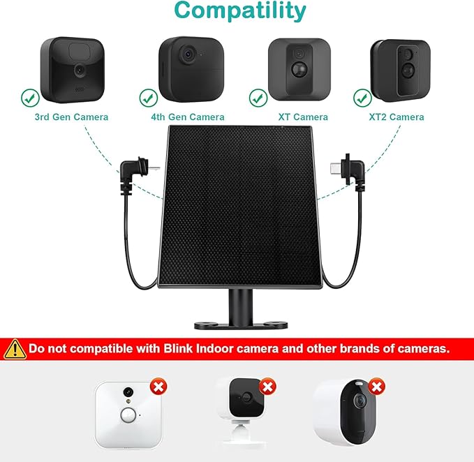 6W Solar Panel with 2000Ah Battery for Blink, Solar Charger with 360° Adjustable Mount 5.9in to 8.7in, 9.8ft Cable and Waterproof for Outdoor 4(4th Gen)/Outdoor/(3rd Gen) XT3 and XT/XT2 Camera