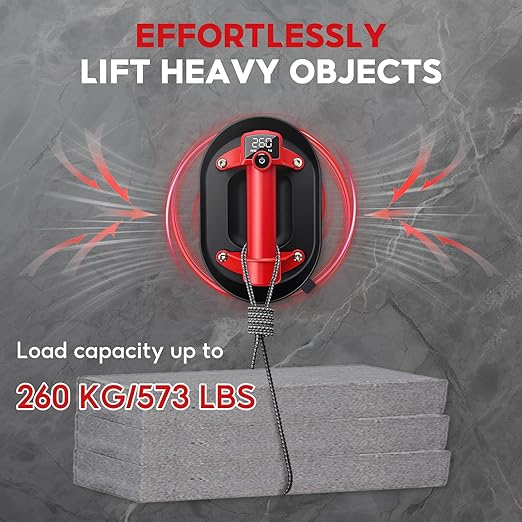 Electric Suction Cup Glass Lifter,Tile Tools,Heavy Duty Vacuum Suction Cup with Digital Display,573lbs Max & Auto Start Pump,8H Battery for Glass, Tile, Marble, Granite, Metal,2 Packs