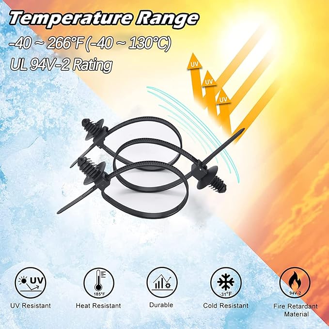 260Pcs Push Mount Cable Zip Tie,Nylon Self Locking Cable Strap,9 Most Popular Sizes,Heavy Duty Nylon Push Mount Self Locking UV Resistant Assortment For Indoor,Construction,Electronic and Auto