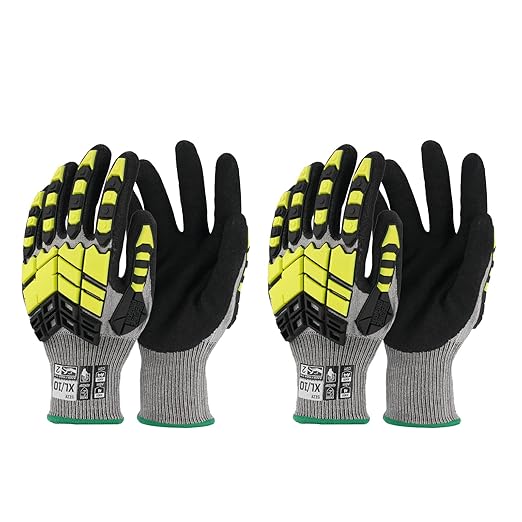 2 Pairs Safety Work Gloves,Impact Gloves for Men Women,Cut Resistant Non-Slip Heavy Duty Gloves with Nitrile Grip,Touch Screen Glove with Impact Protection for Mechanic Construction, X-Large