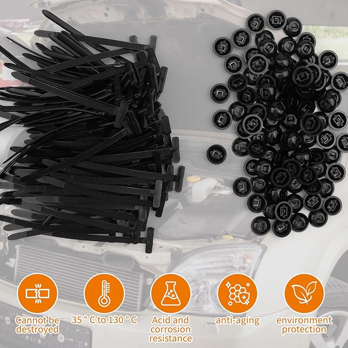 50PCS Heavy Duty Nylon Universal Cable Tie Buckle Self-Locking Nylon Zip Ties | Universal Cable Tie Buckle Holder | UV Resistant & Weatherproof Black Zipties for Automotive Repair DIY Fastening Tools