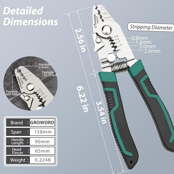 3 Holes Fiber Optic Wire Stripers 2025 New,Comes with 4 Cable Stripping Hole Sizes and a Small Adjustment Wrench,Precision Fiber Stripper/Optic Tools for Installers and Electricians