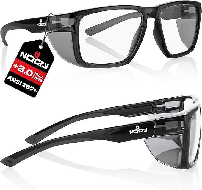 NoCry ANSI Z87.1 Safety Glasses with Readers 2.0 with Anti Fog Coating — Full Lens Safety Reading Glasses for Men & Women — Protective Eyewear with Side Shields and 100% UV Protection