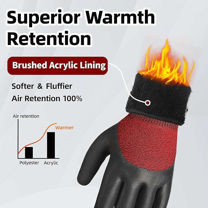 Schwer 3 Pairs Winter Work Gloves with 3/4 Double-Dipped Coating, Thermal Insulated Gloves with Grip & Abrasion Resistance, ANSI A2 Cut Resistant Warm Glove for Cold Weather, Snow, XL, CR3313