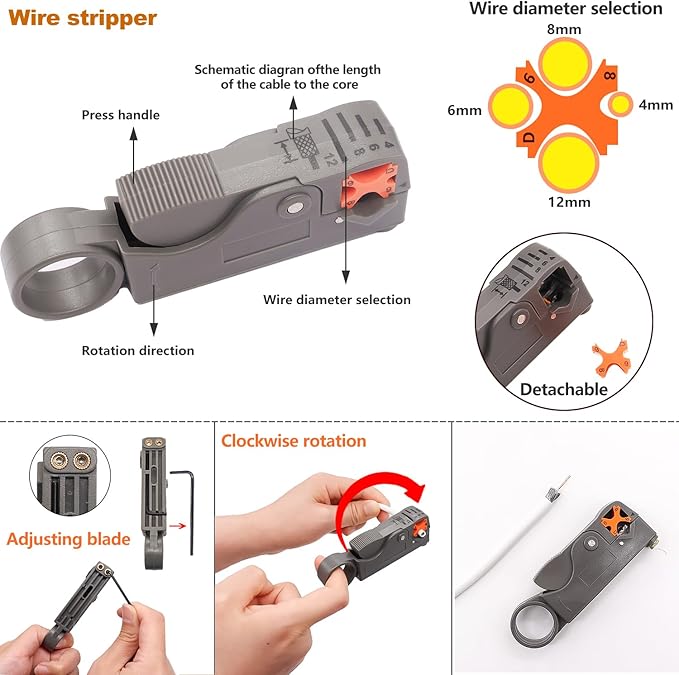 mxuteuk Coaxial Cable Tool Kit,BNC Crimp Tool with 8PCS BNC/UHF Crimp Male Connectors 1PCS Coaxial Cable Stripper 1PCS Wire Cutter for RG58, RG59, RG62, RG174