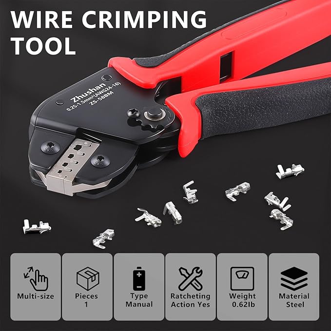 Zhushan JST Connector Kit with Molex Crimper - Includes 720PCS JST-SM Kit, AWG 24-16 (0.25-1.5mm²) - Crimper for AMP-TE 2.8/4.0/4.8/6.3, JST-SM2.54/XH2.54/VH3.96